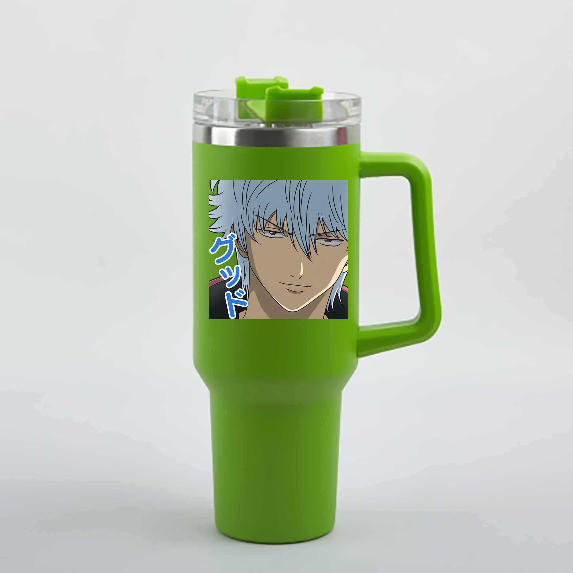 （画像用） ぎんたま 坂田銀時（さかたぎんとき） 神楽 志村新八（しむら しんぱち） GINTAMA Sakata Gintoki Kagura Shimura Shinpachi 1200mL車用タンブラー - クリスタルステッカー（プラスチックストロー付き）